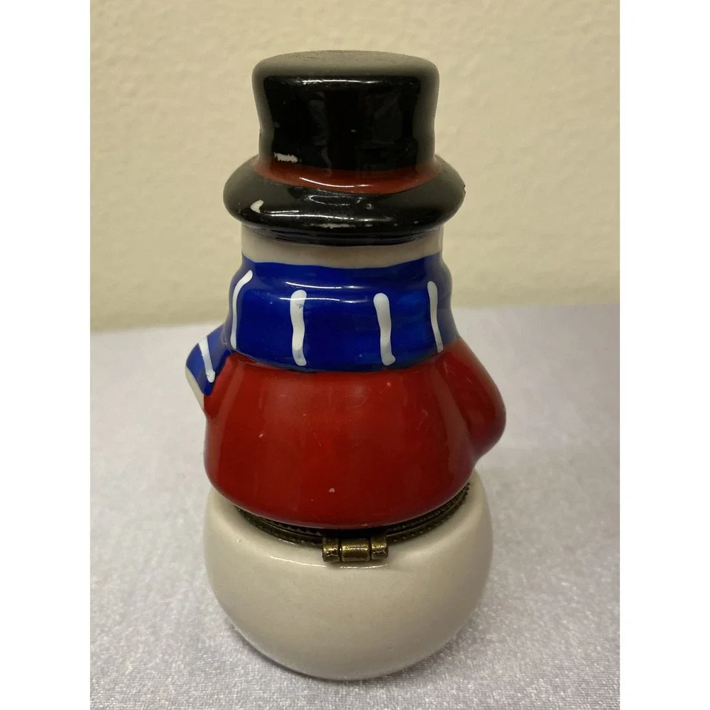 Christmas Porcelain Snowman Hinged Jewelry Trinket Box 4